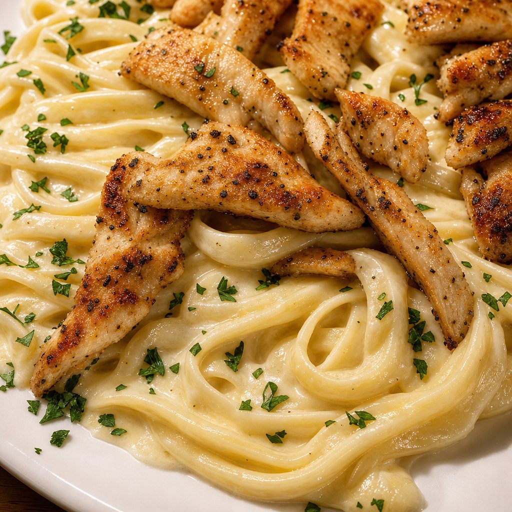 Fettuccine Chicken Alfredo.